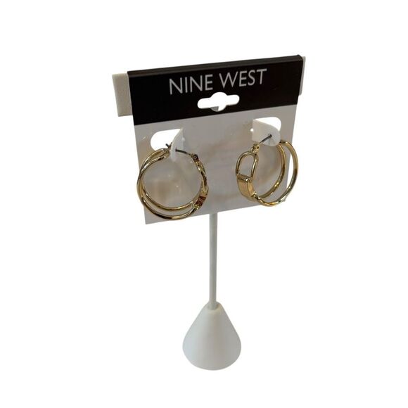 Nine West Bright Gold Double Hoop Earrings - Picture 2 of 5